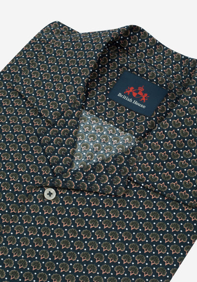 Sage Green Printed Poplin Resort Shirt - Short Sleeve