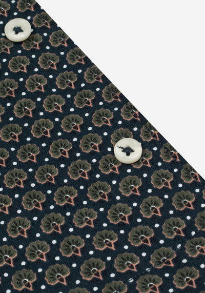 Sage Green Printed Poplin Resort Shirt - Short Sleeve
