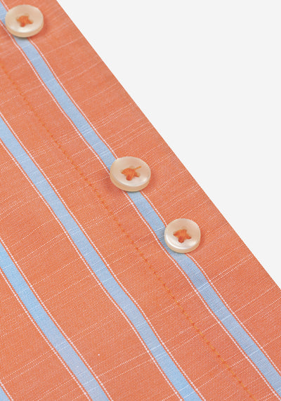 Coral Orange Stripe Washed Signature Chambray Shirt