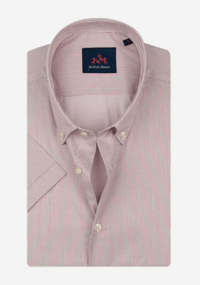Dim Red Stripe Twill Shirt - Short Sleeve
