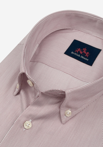 Dim Red Stripe Twill Shirt - Short Sleeve
