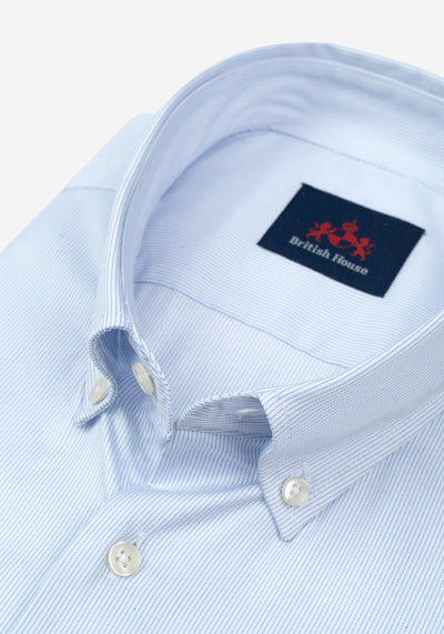 Ice Blue Stripe Twill Shirt - Short Sleeve
