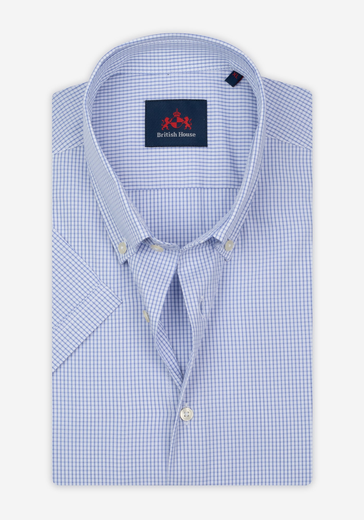 Breeze Blue Checked Poplin Shirt - Short Sleeve