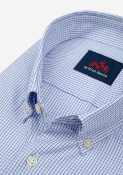 Breeze Blue Checked Poplin Shirt - Short Sleeve