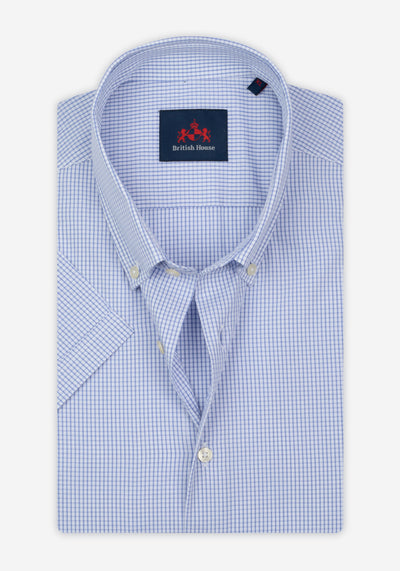 Breeze Blue Checked Poplin Shirt - Short Sleeve