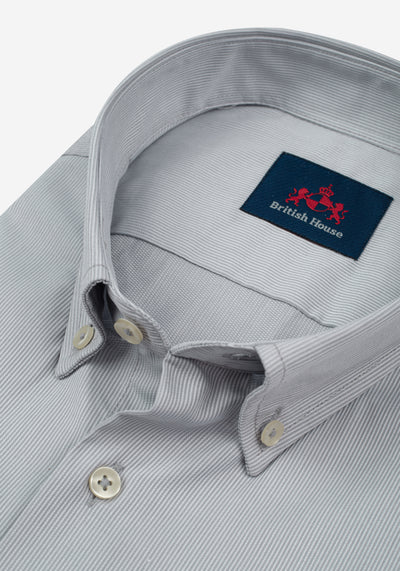 Dull Grey Stripe Piqué Shirt - Short Sleeve