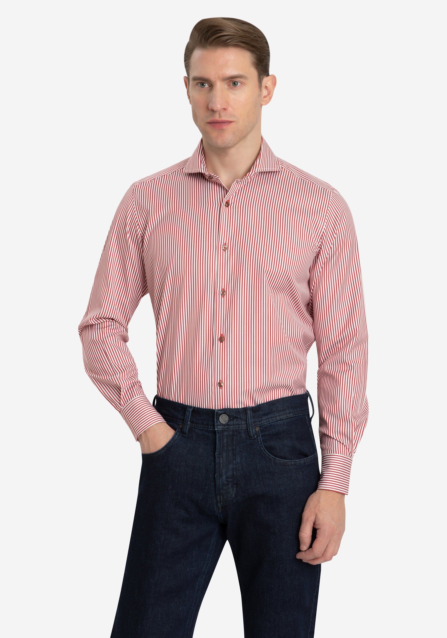 Striking Red Stripe Twill Shirt