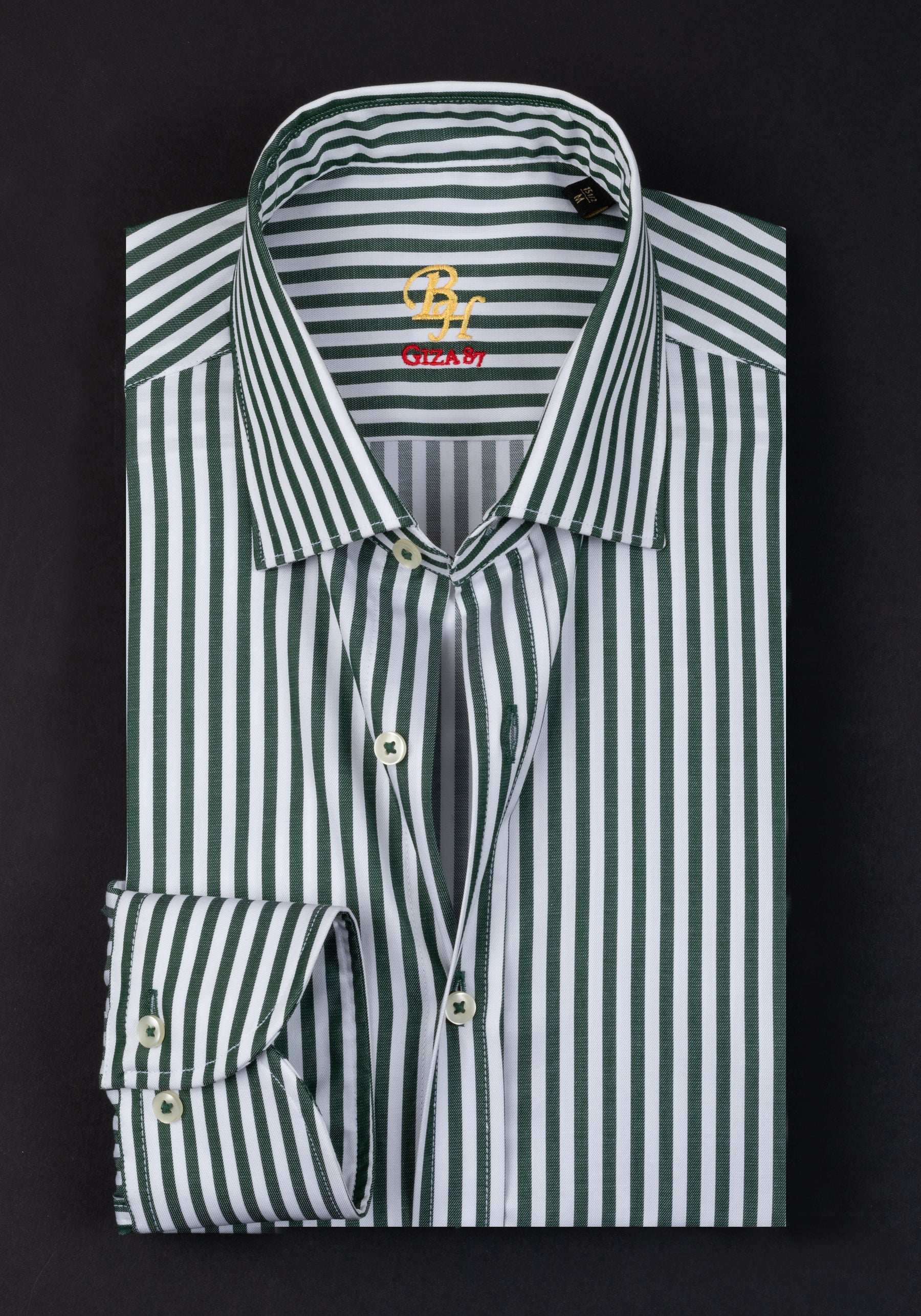 Giza 87 Cotton Emerald Green Stripe Signature Twill Shirt