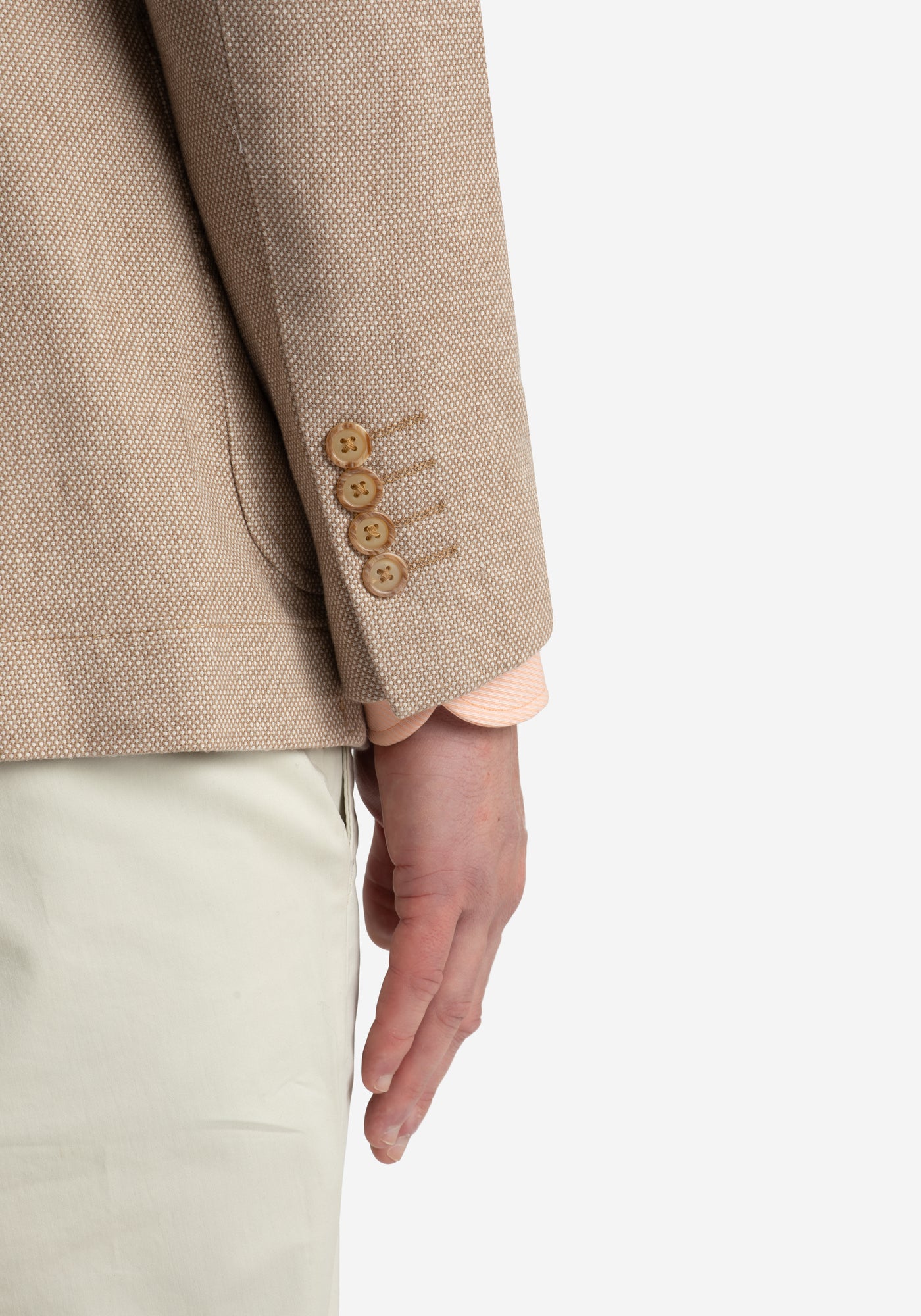 Contemporary Fit Sand Brown Dotted Linen Blend Blazer