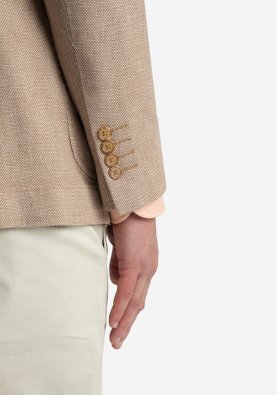 Contemporary Fit Sand Brown Dotted Linen Blend Blazer
