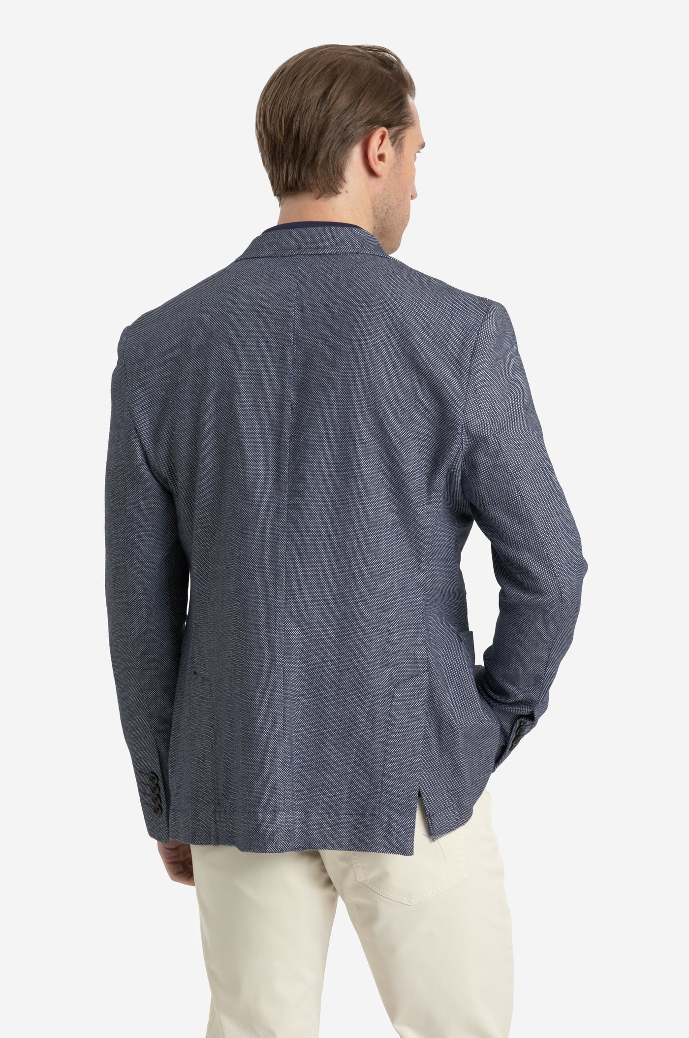 Contemporary Fit Vintage Navy Dotted Linen Blend Blazer