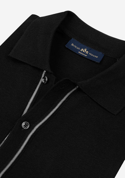 Carbon Black Knitted Polo Shirt