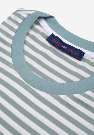 Faded Mint Green Green Stripe Cotton T-Shirt