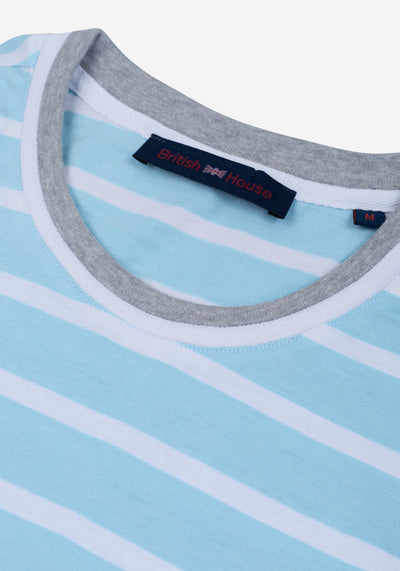Aqua Blue Stripe Cotton T-Shirt