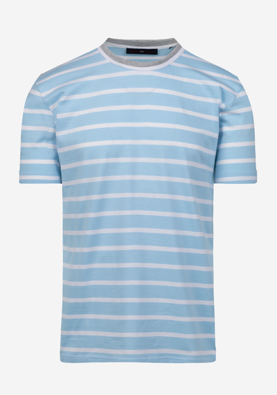 Aqua Blue Stripe Cotton T-Shirt