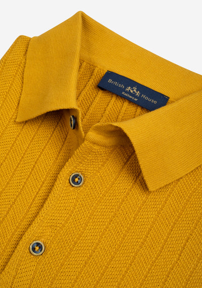 Honey Yellow Braided Knitted Polo Shirt