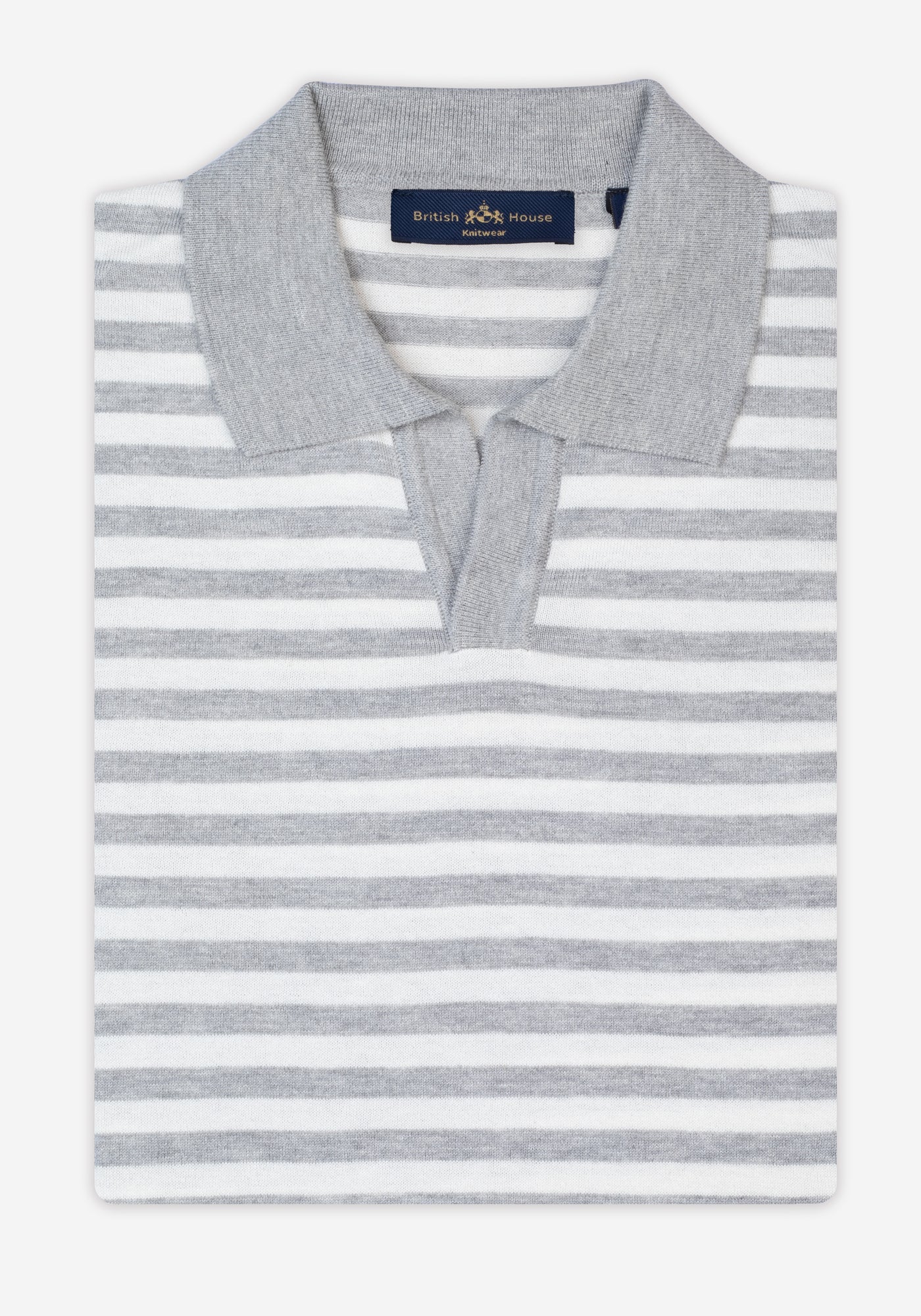 Pearl Grey Stripe Knitted Polo Shirt