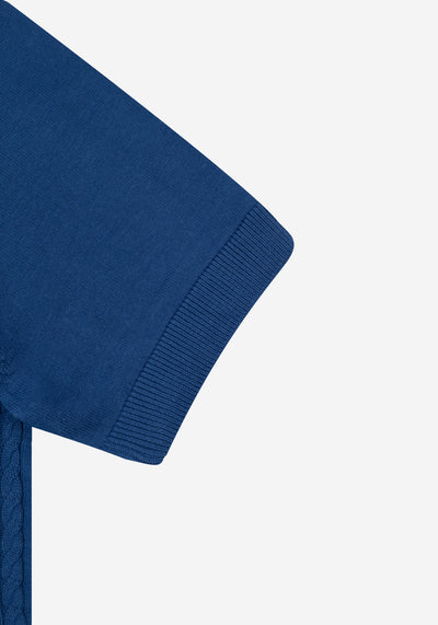 Lush Blue Braided Knitted Polo Shirt