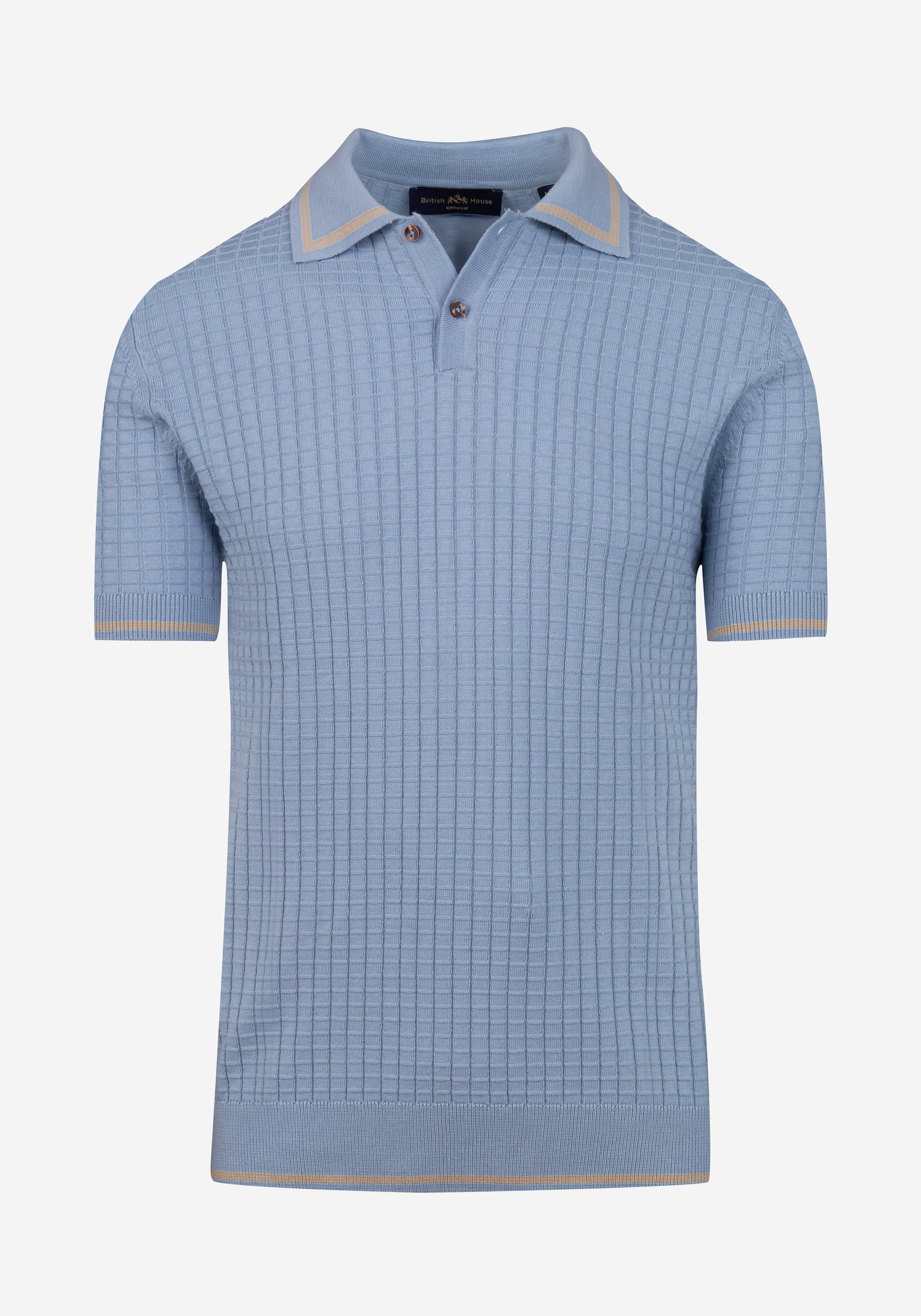 Gentle Blue Puckered Knitted Polo Shirt