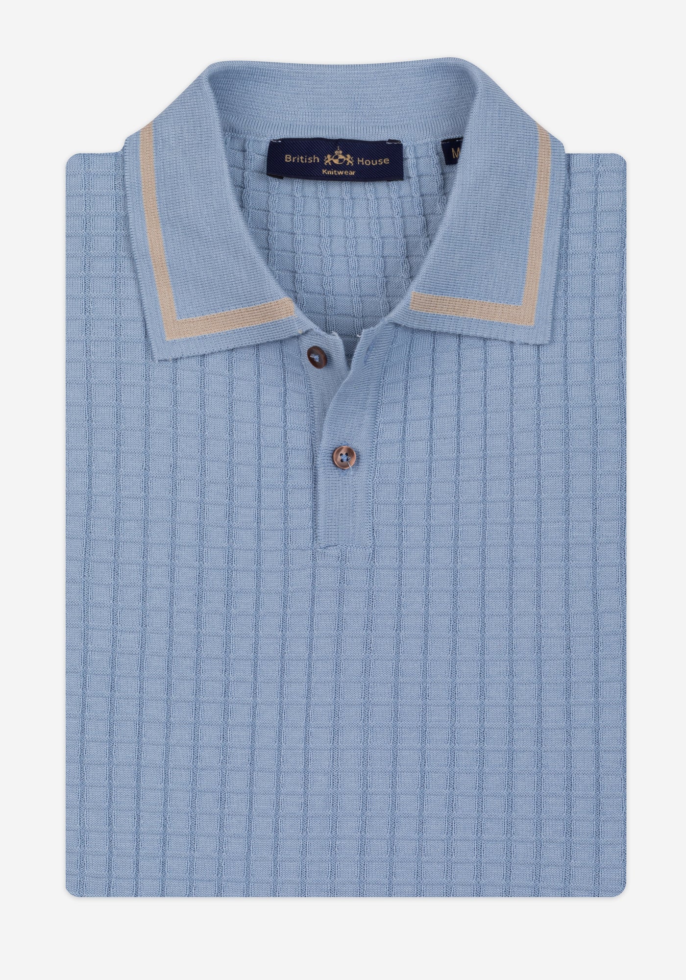 Gentle Blue Puckered Knitted Polo Shirt