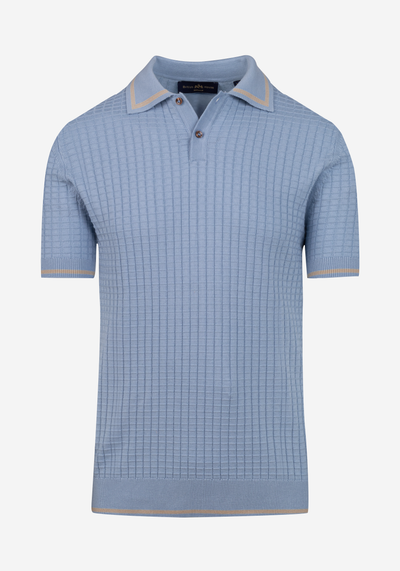 Gentle Blue Puckered Knitted Polo Shirt