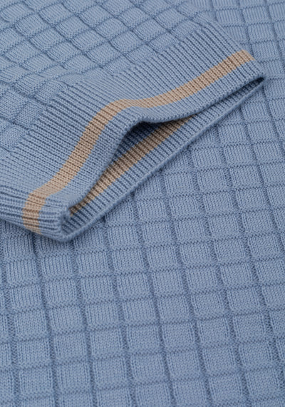 Gentle Blue Puckered Knitted Polo Shirt