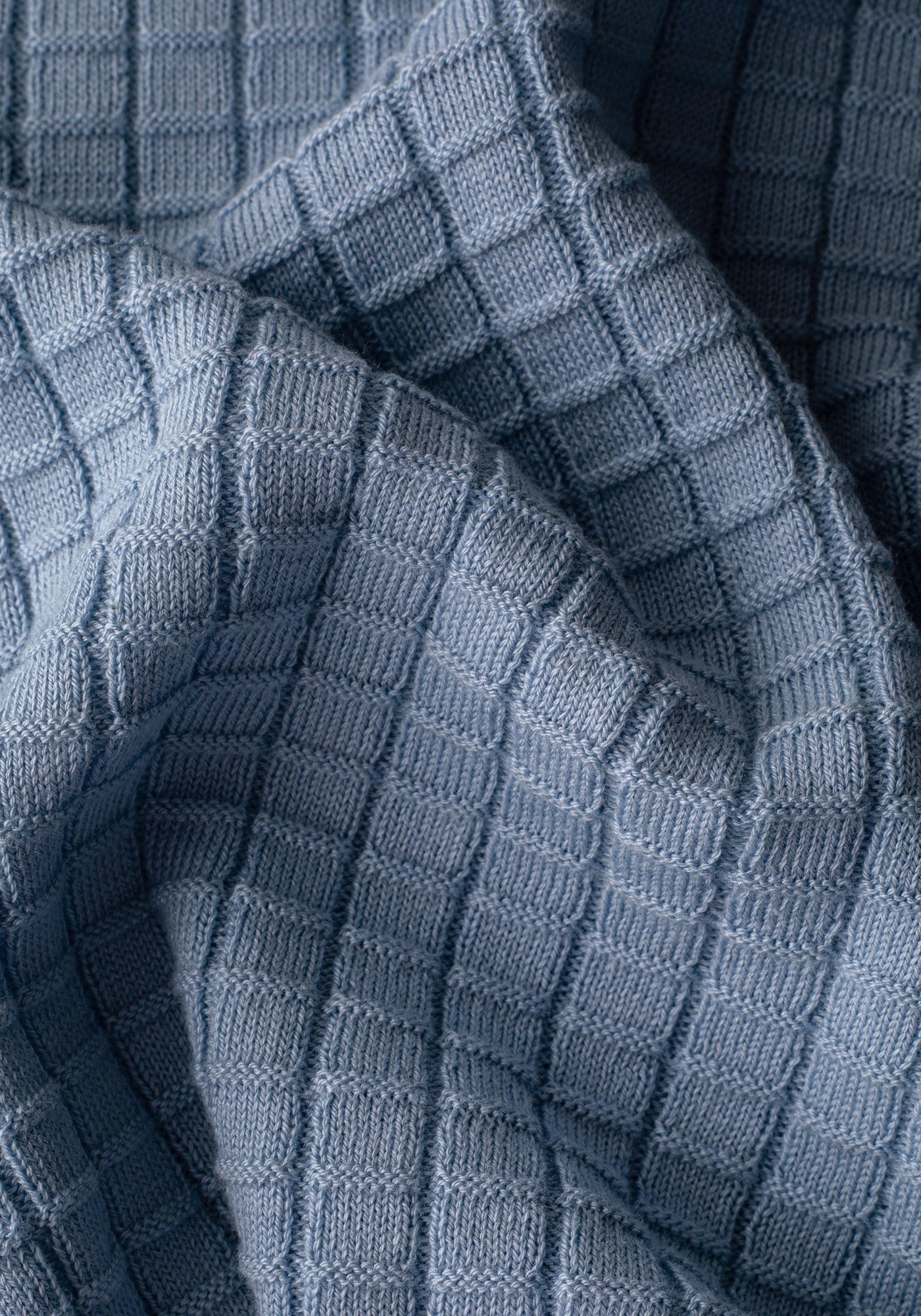 Gentle Blue Puckered Knitted Polo Shirt