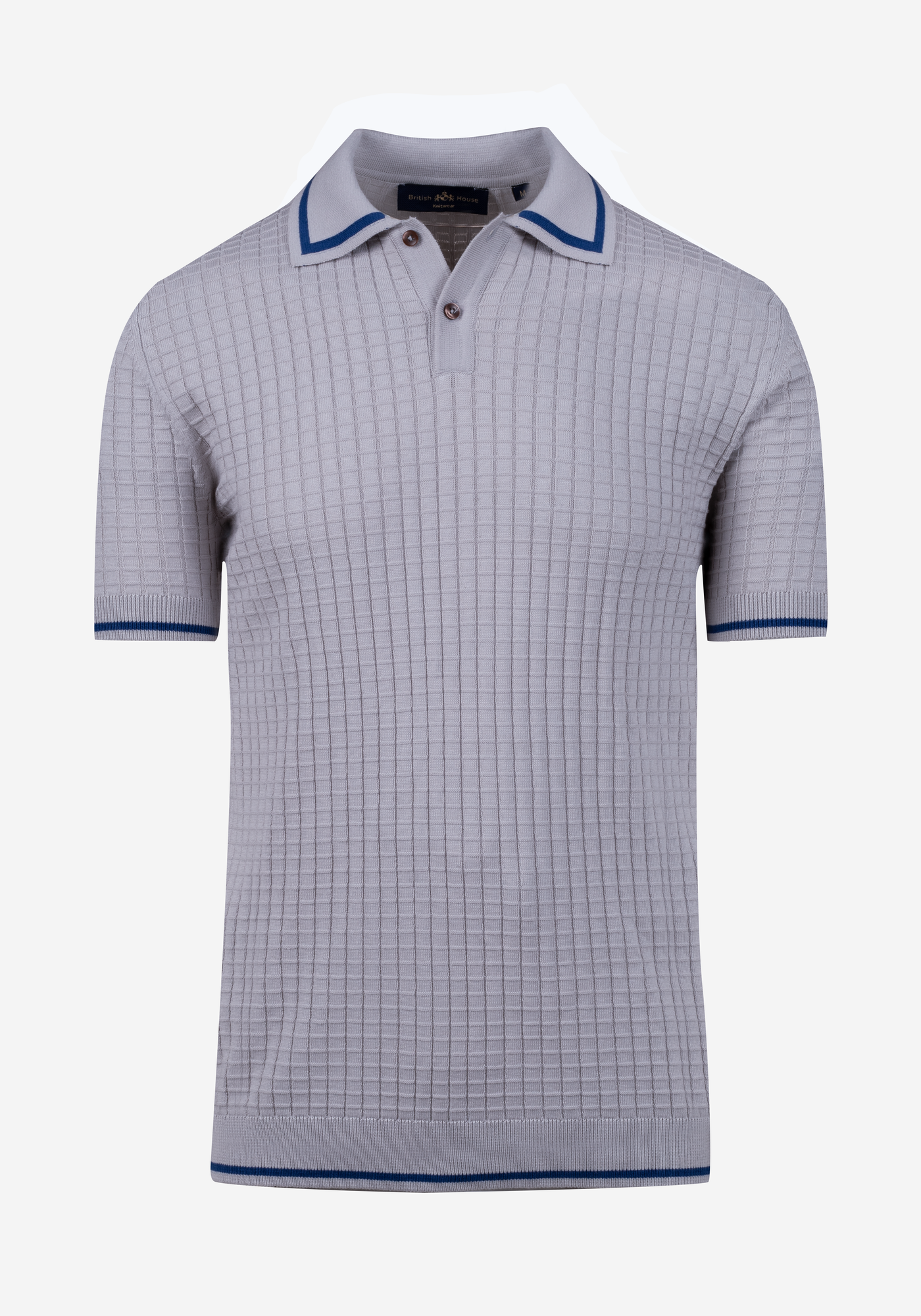 Metallic Grey Puckered Knitted Polo Shirt