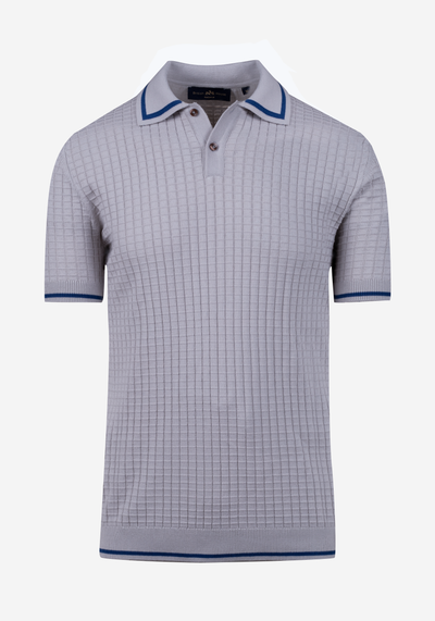 Metallic Grey Puckered Knitted Polo Shirt