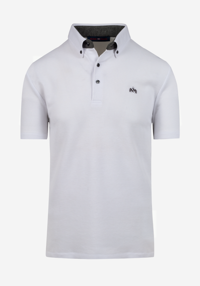 Swan White Cotton Waffle Polo Shirt