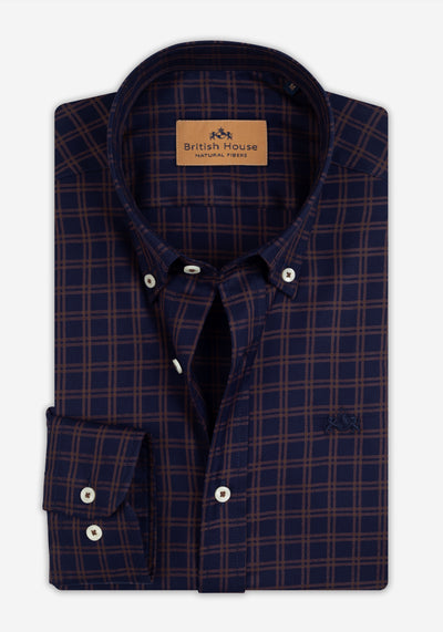 Burnt Navy Brown Checked Twill Shirt