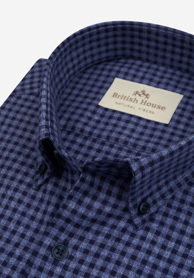 Claret Navy Checked Flannel Twill Shirt