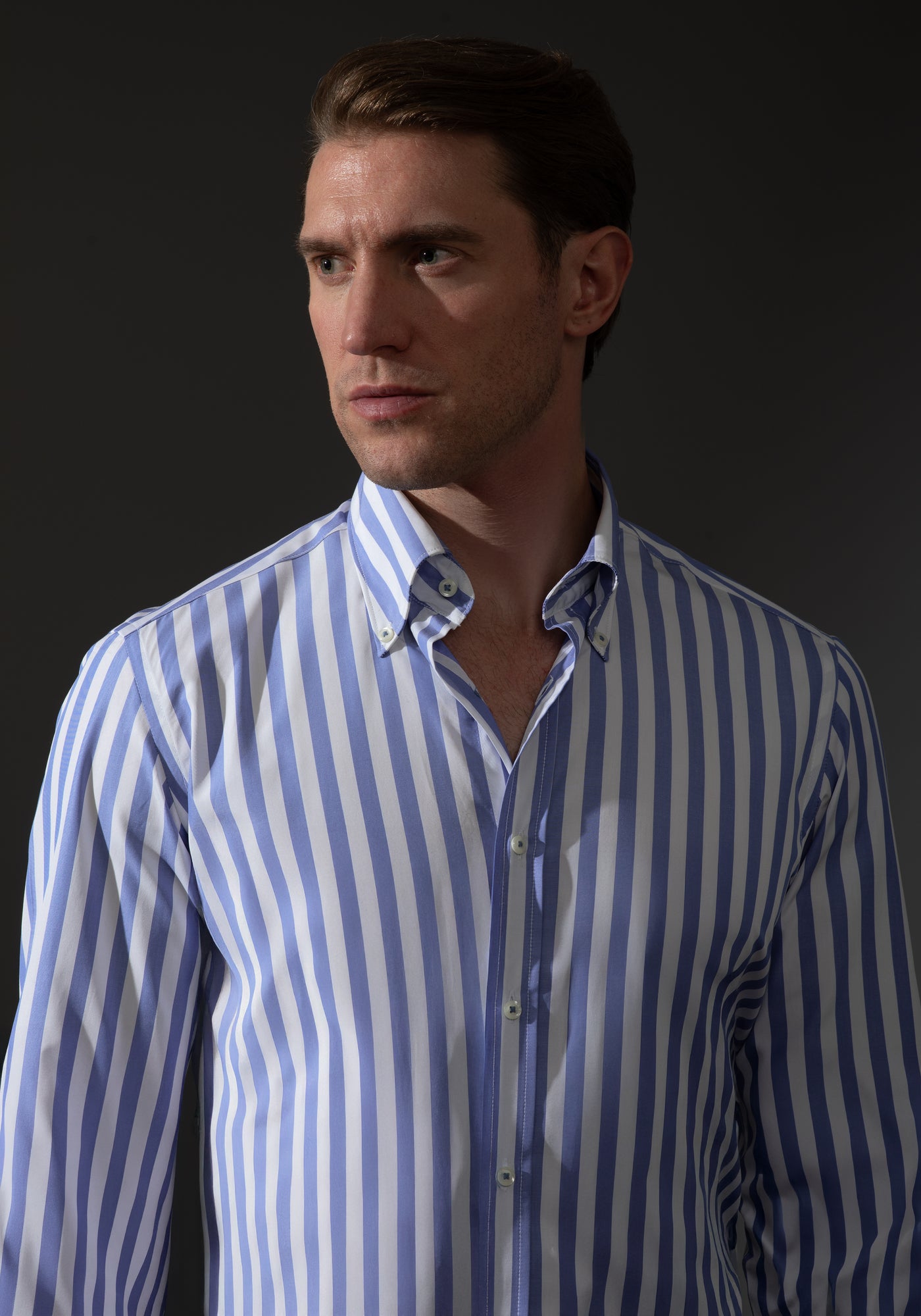 Giza 87 Cotton Pacific Blue Stripe Fine Oxford Shirt