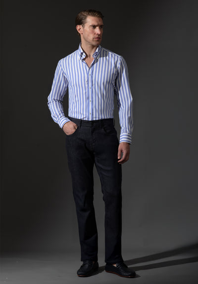 Giza 87 Cotton Pacific Blue Stripe Fine Oxford Shirt