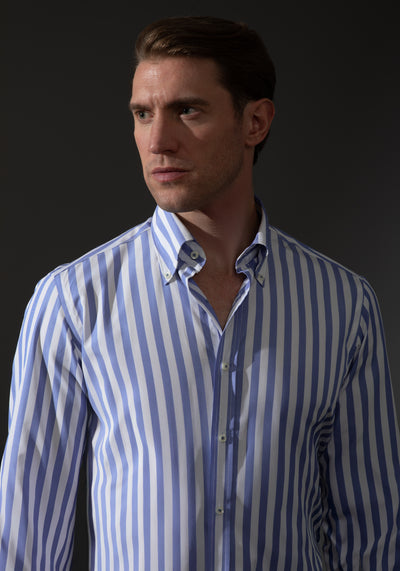 Giza 87 Cotton Pacific Blue Stripe Fine Oxford Shirt