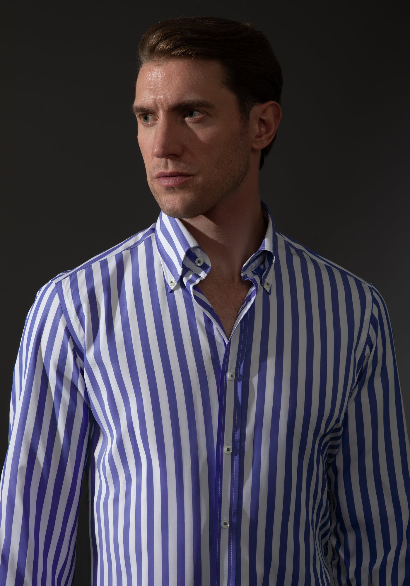 Giza 87 Cotton Frosted Blue Stripe Fine Oxford Shirt