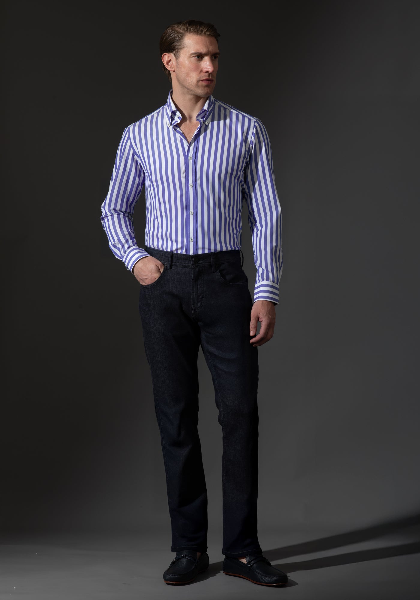 Giza 87 Cotton Frosted Blue Stripe Fine Oxford Shirt