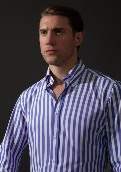 Giza 87 Cotton Frosted Blue Stripe Fine Oxford Shirt