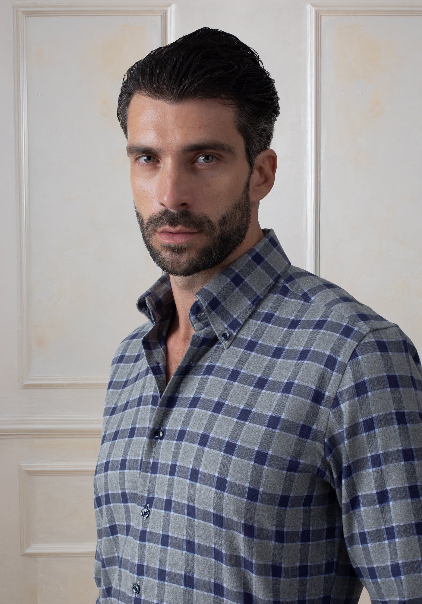 Royal Blue Grey Checked Flannel Shirt