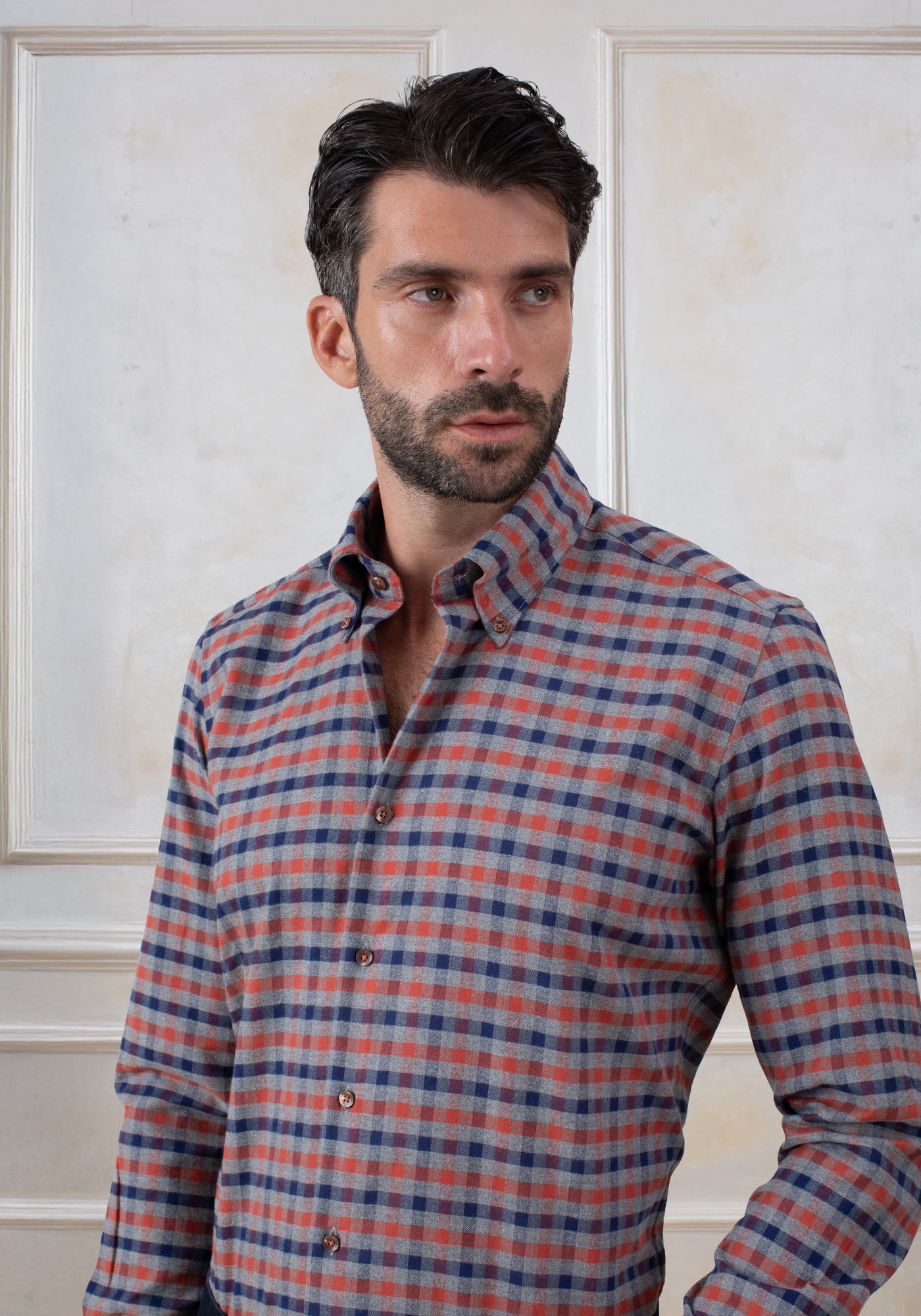 Rust Orange Navy Checked Flannel Shirts