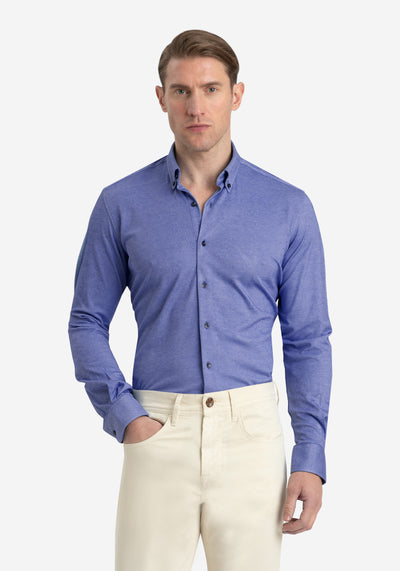Serene Blue Knitted 4-Way Stretch Shirt