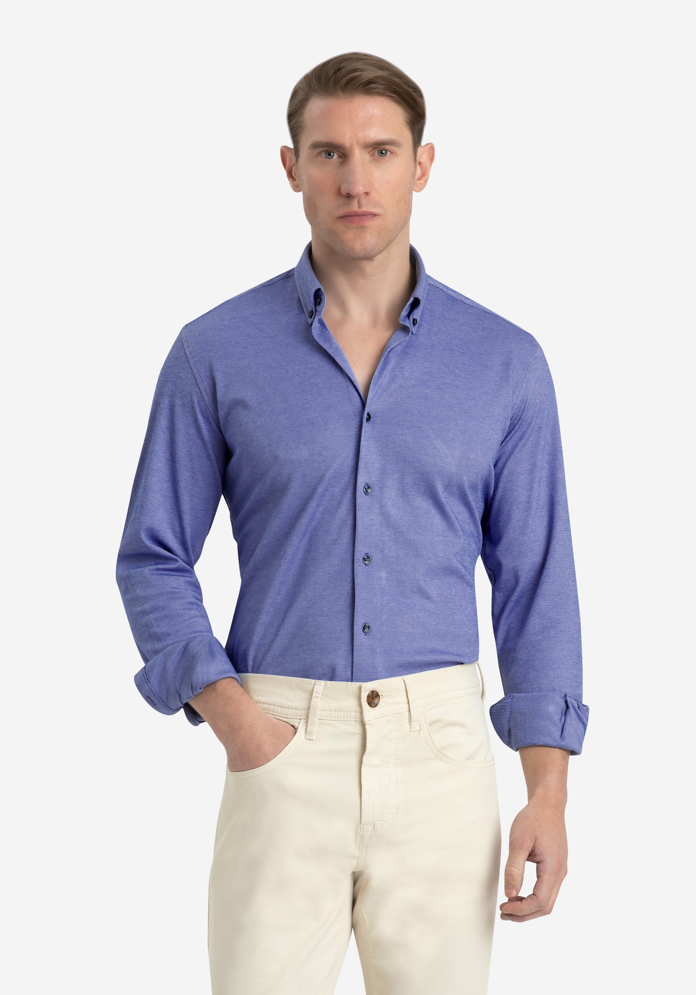Serene Blue Knitted 4-Way Stretch Shirt