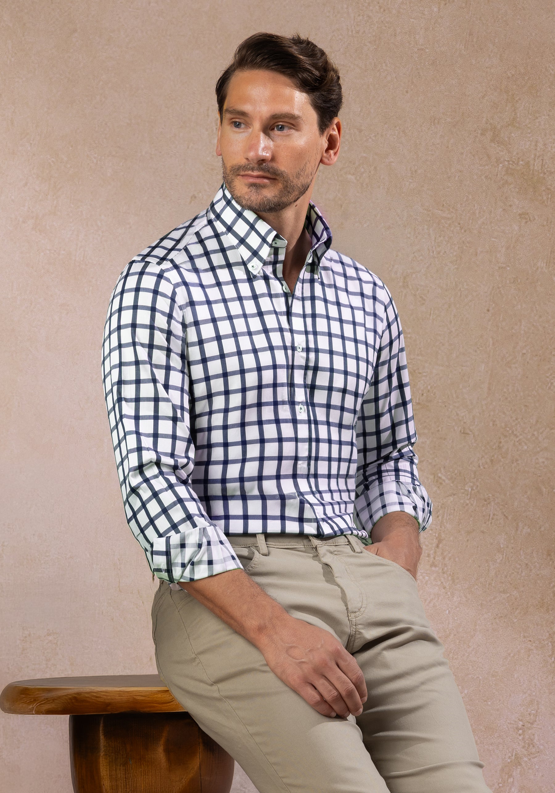 Solid Navy Checked Signature Twill Shirt
