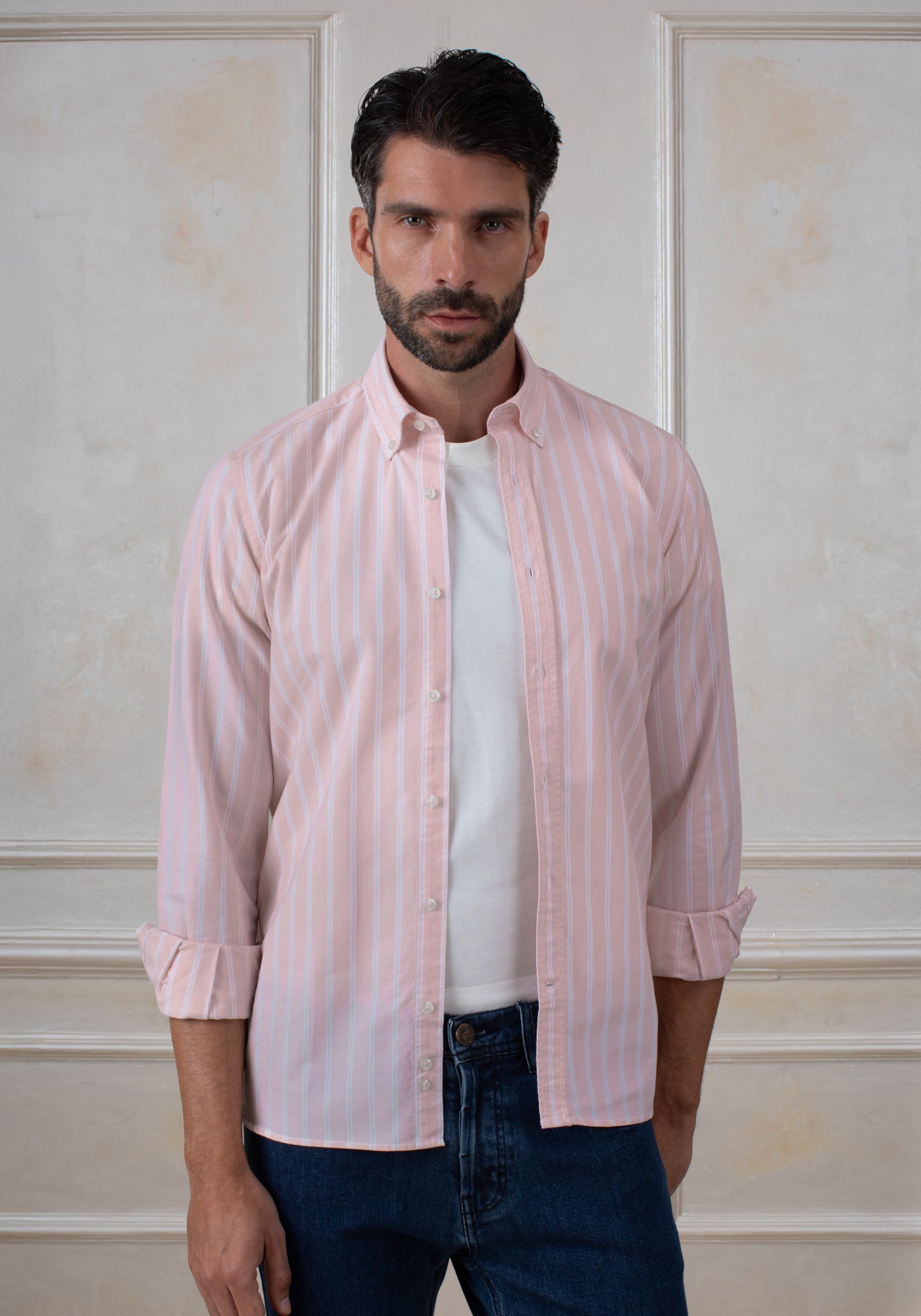 Blush Pink Stripe Heavy Oxford Shirt