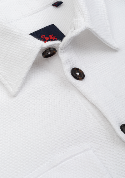 Powder White Basket Weave Overshirt