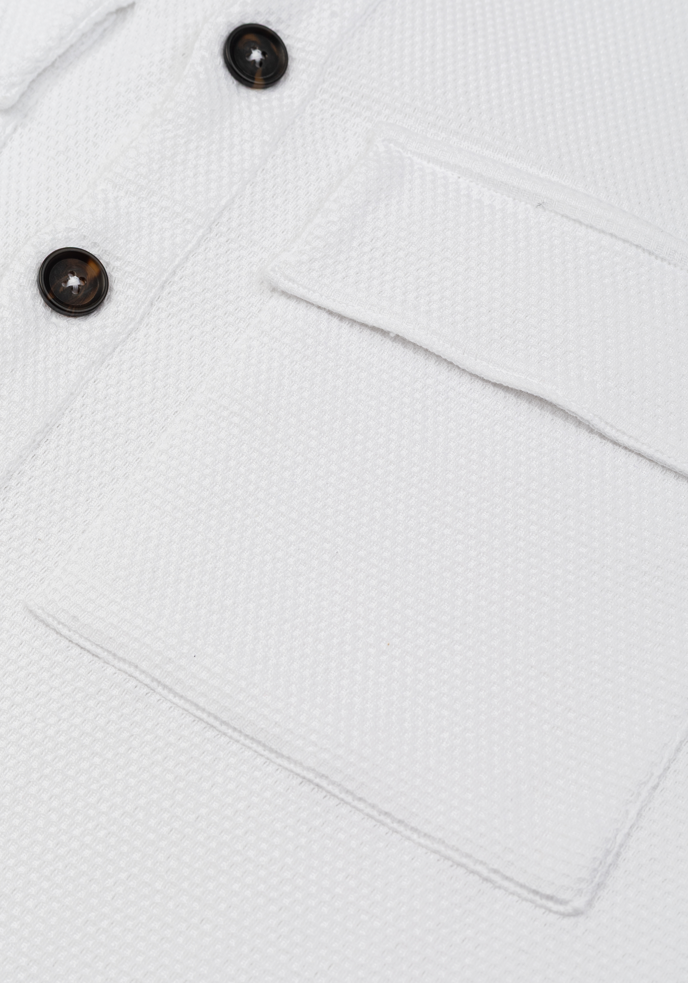 Powder White Basket Weave Overshirt