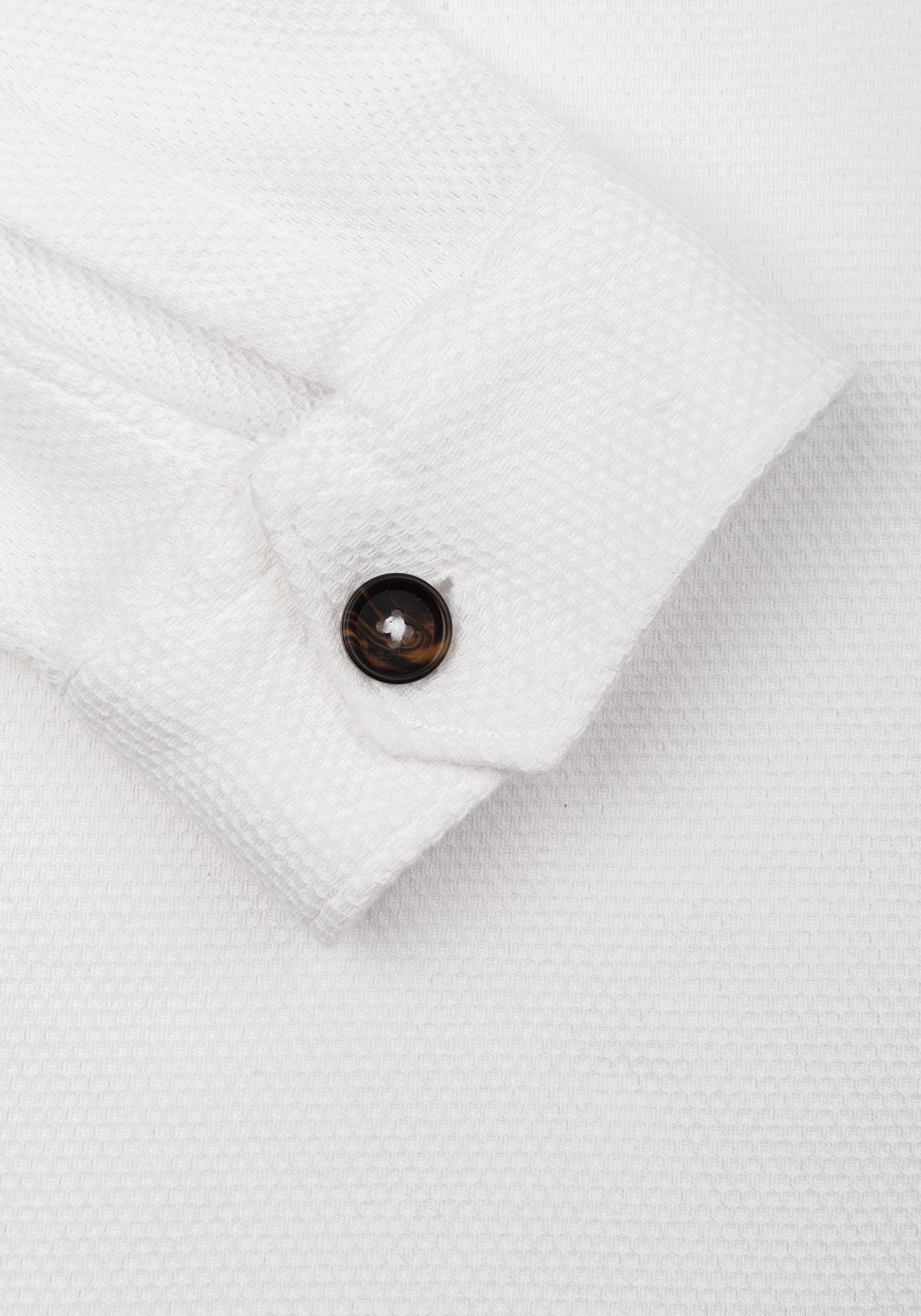 Powder White Basket Weave Overshirt