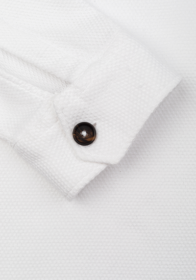 Powder White Basket Weave Overshirt