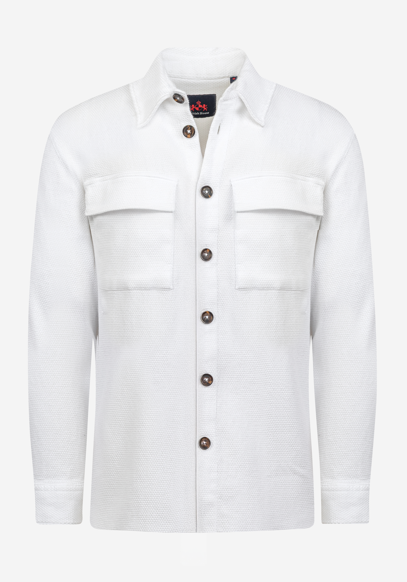 Powder White Basket Weave Overshirt