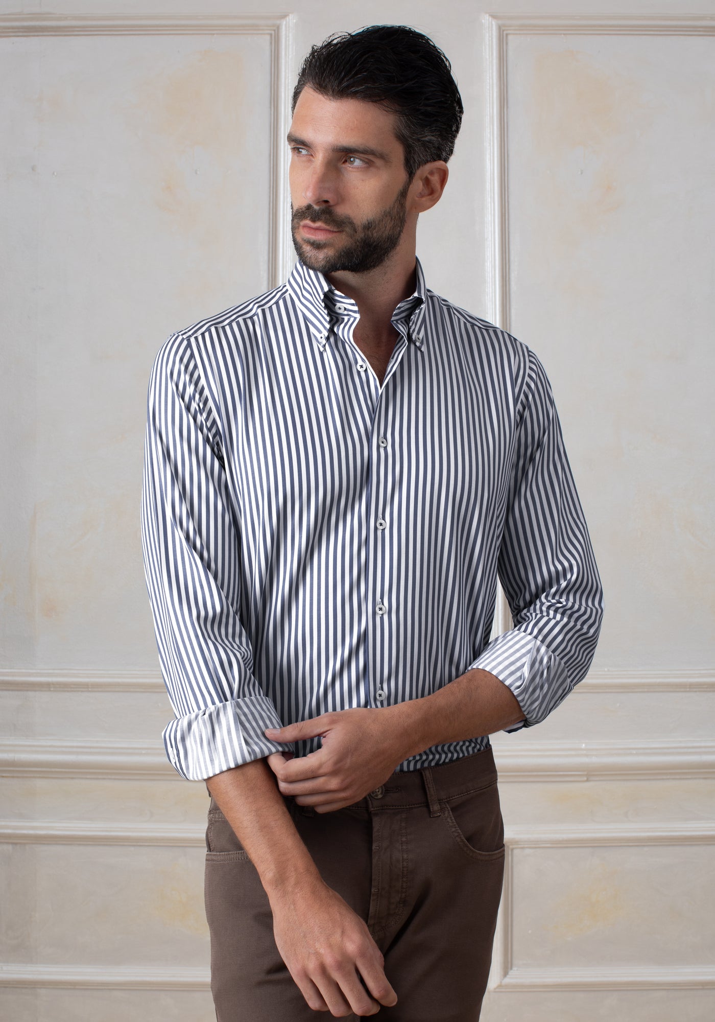 Marine Navy Stripe Aero-Hybrid Shirt